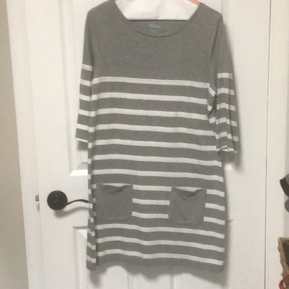 Boden Gray and White Striped Pocket Knit Dress